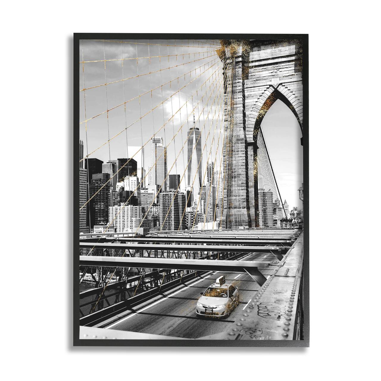 Stupell Industries Brooklyn Bridge Urban City Architecture Taxi Driving Photography Framed Wall Art